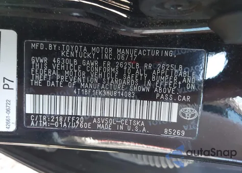 2017 Toyota Camry Se из США, поврежденный, VIN 4T1BF1FK3HU814083